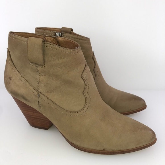 Frye Leather Judith Tan Side Zip Bootie Boots Size 8.5 - Picture 1 of 8